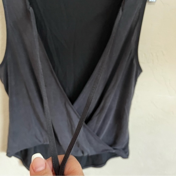 Urban Outfitters UO Silence + Noise Surplice Black Faux Wrap Crop Hi Low Top - Picture 2 of 7